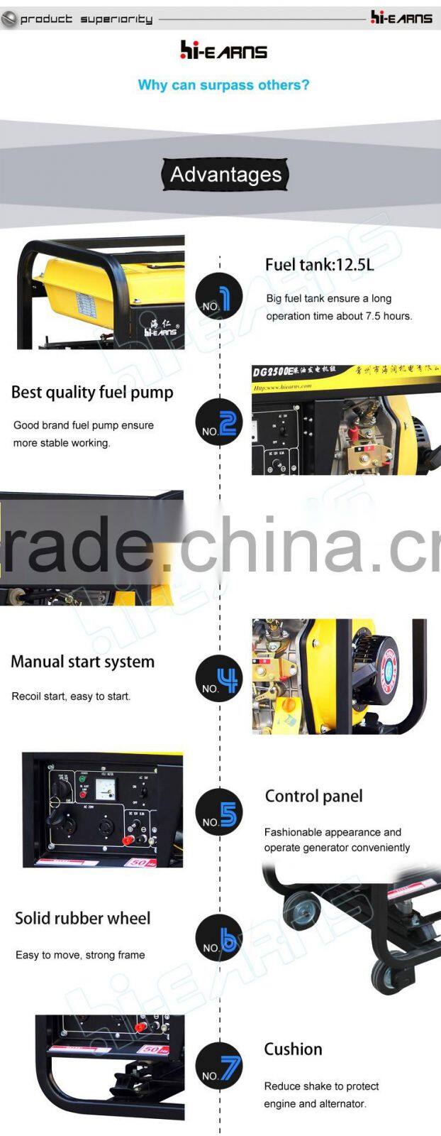 Small portable diesel generator open frame 2KW generator