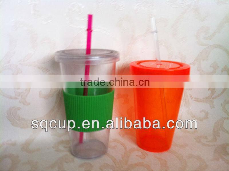 Double Wall plastic sippy cup with straw and lid