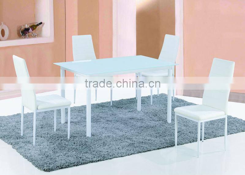 white glass white powder coat frame dining table