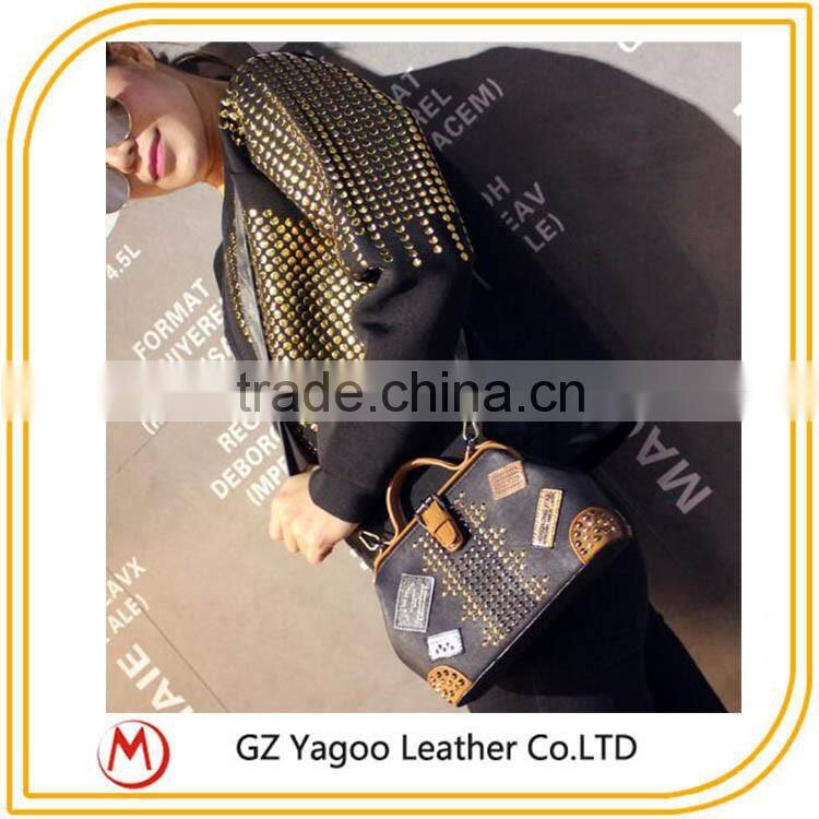 2016 latest leather shoulder messenger bag korean hangbag with leather badge