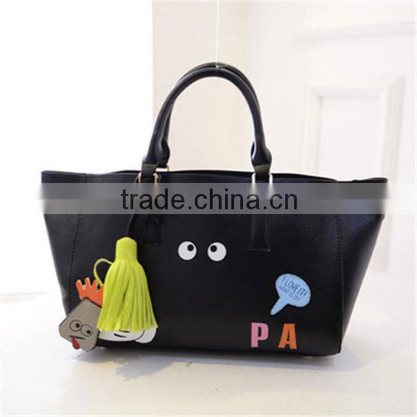 Novelty smiling face cartoon ladies PU tote bags