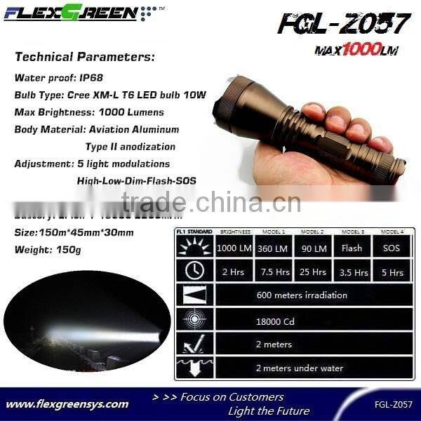 rechargeable 10w xml T6 led torch