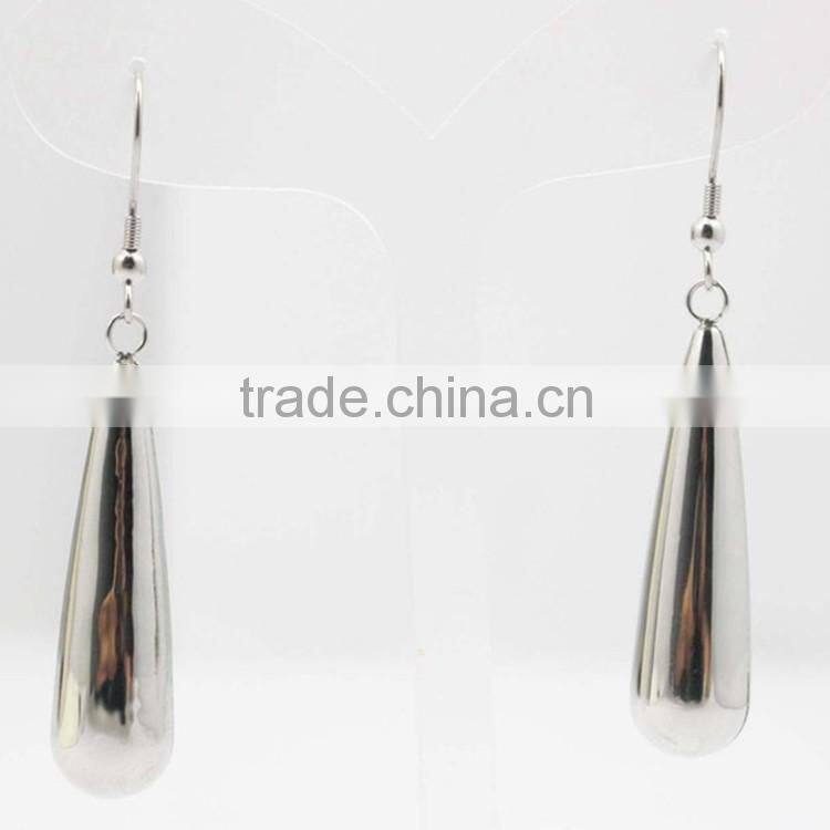 Two Tone Simple Long Stainless Steel Flower Drop Earring