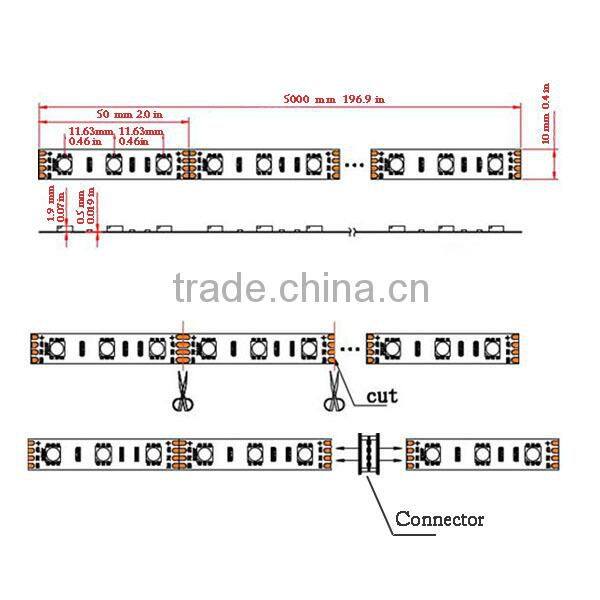 5050 SMD 60led/m Blue Non-waterproof 300leds LED Flexible Strip Light CE/ROHS