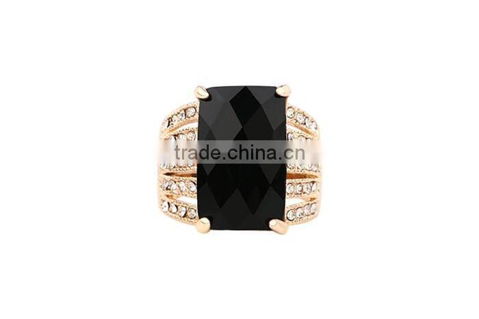 1 dollar items zinc alloy black gemstone single stone gold ring for women