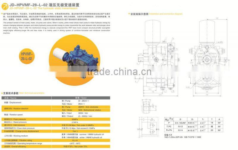 28cc HST Hydraulic Static Transmission Hydraulic Motor Harvester Parts Piston Pump