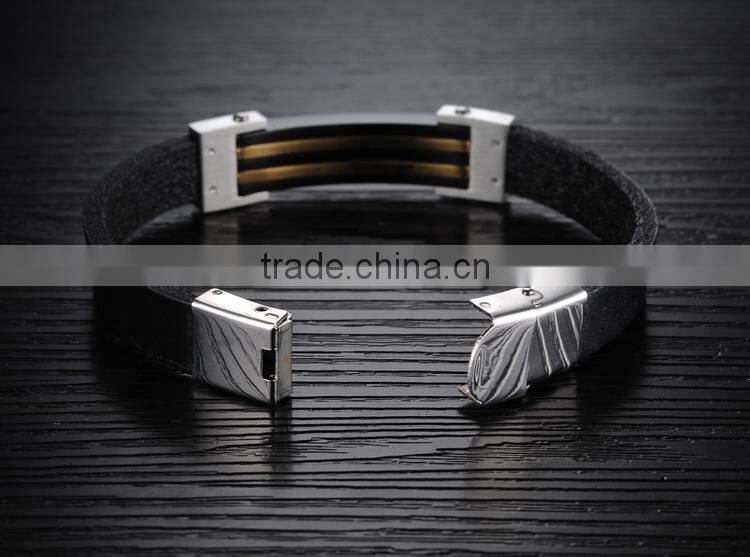 NSSL156 Double ropes high quality heavy men's gold black stainless steel leather bracelet