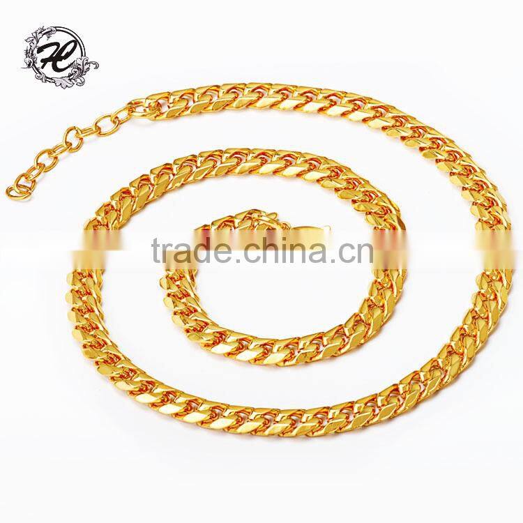 Wholesale Diamond cutting stainless steel 18k gold plated curb chain dubai gold jewelry set