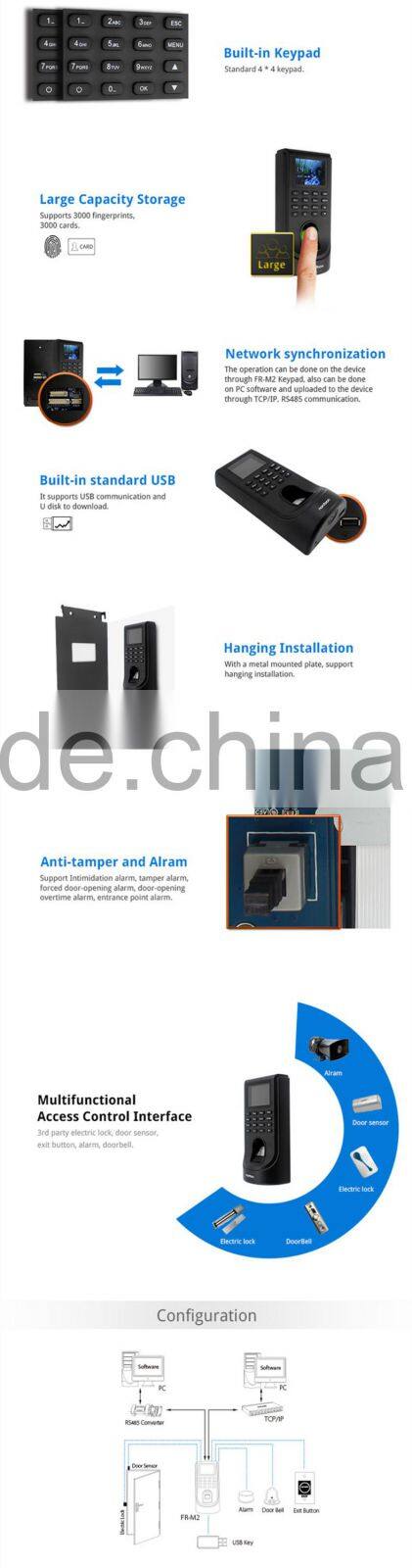 TCP/IP Network Waterproof Biometric Fingerprint access controller and RFID Door Access Control System with keypad LCD Screen