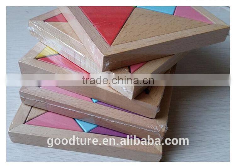 2015 Hot Sale Water Based Painted Colorful Beechwood Tangram