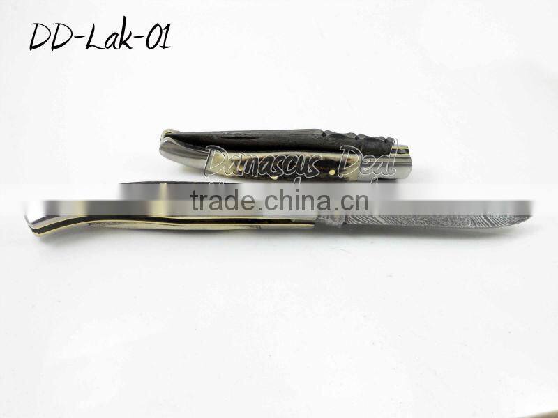 Damascus Steel Laguiole Knife Stag Handle, 10cm and 12cm sizes available