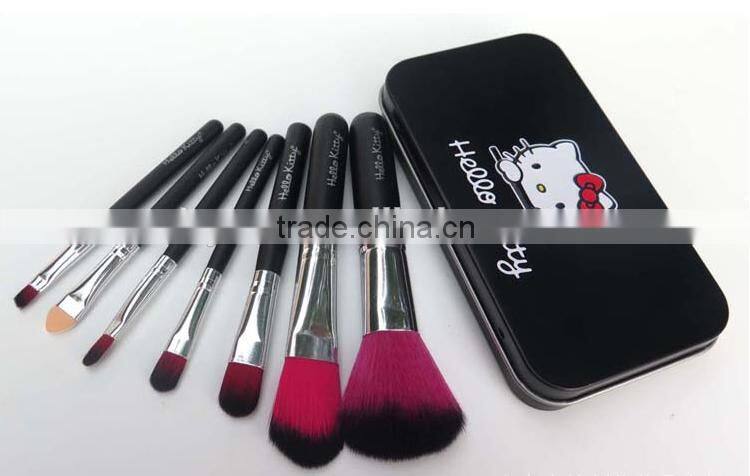 Mini 7pcs Tin box black Kitty make up bucket brushes makeup sets