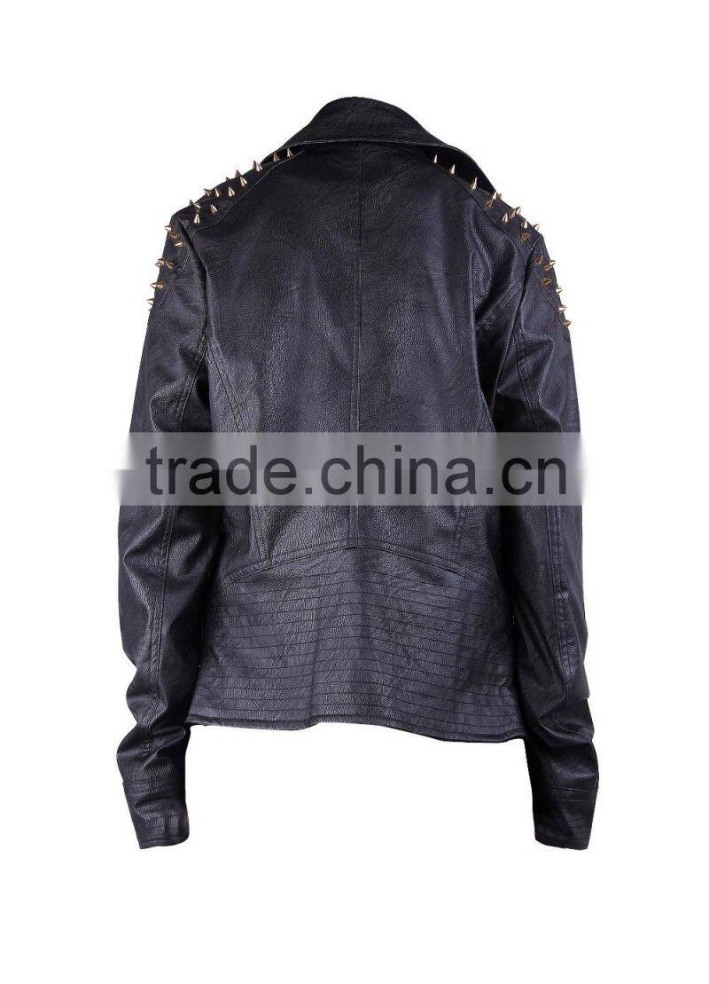 2015 iEurope and the trend of rivet double zipper short paragraph PU leather female coat