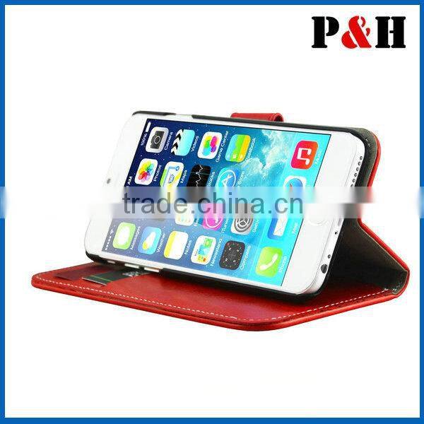 2014 new hot selling iPhone 6 Leather Case, PU Leather Wallet Case for iPhone 5