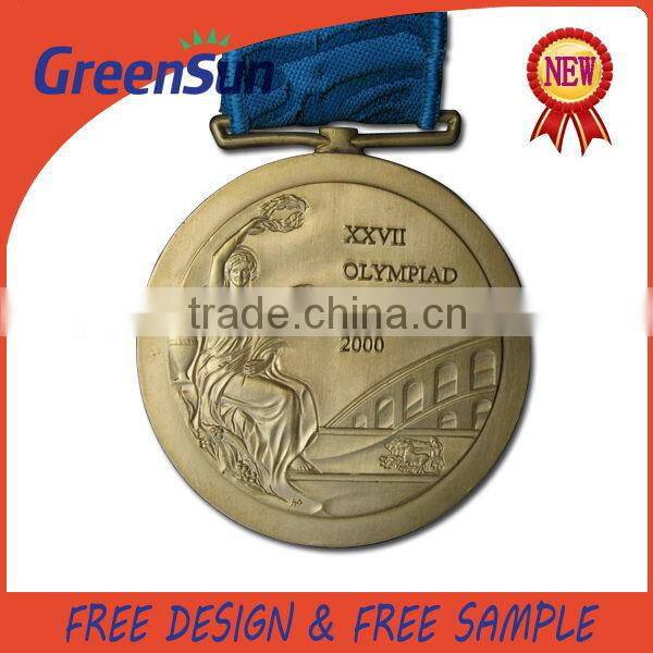 Top grade hot sale promotion gold medals with ribbon drape
