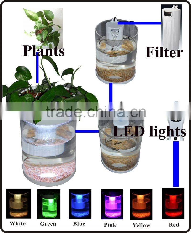 High quality mini RGB LED light fish tank acrylic aquarium round plastic fish tank