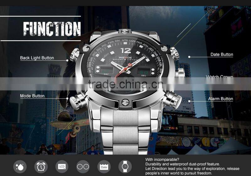 WEIDE Quartz Watches Men Male Dress Clock Luxury Brand Sport Waterproof Stopwatch Alarm Stylish Casual Clock
