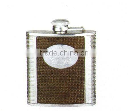 high quality 5oz s/s 18/8 duplex series hip flask with leather covered