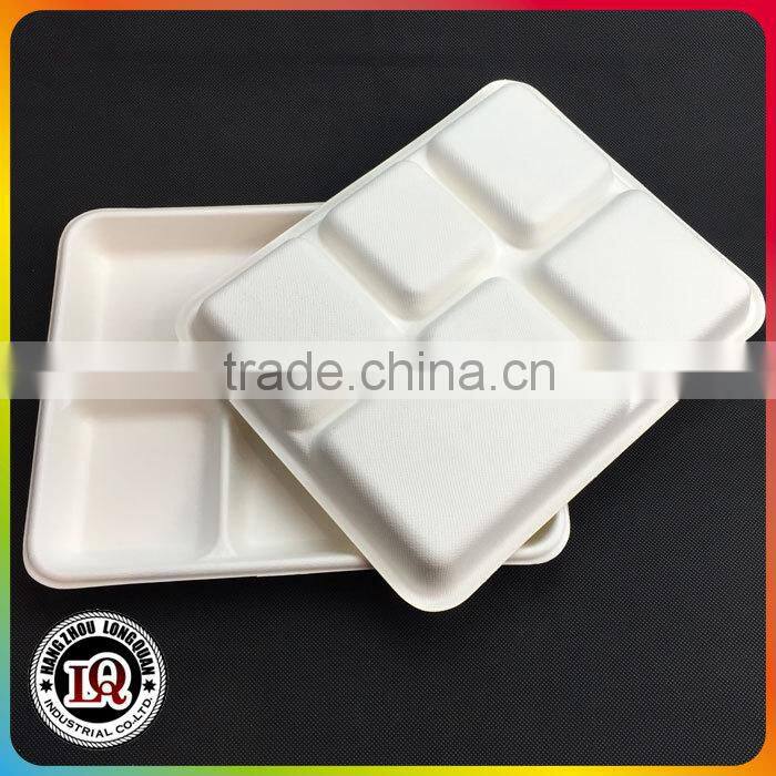 Biodegradable Unbleached Sugarcane Pulp Food Tray with 5 Compartments