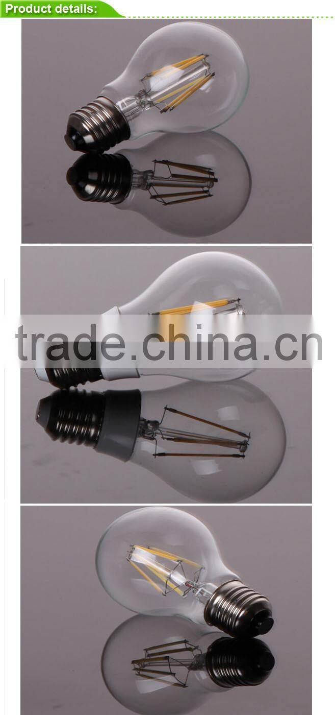 2014 new arrival E27 360 degree A60 LED Filament bulb, 6W led filament candle light