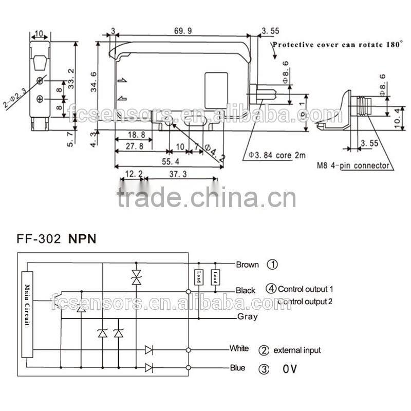 16us high speed digital amplifier, DC12-24V optical sensor amplifier with two output