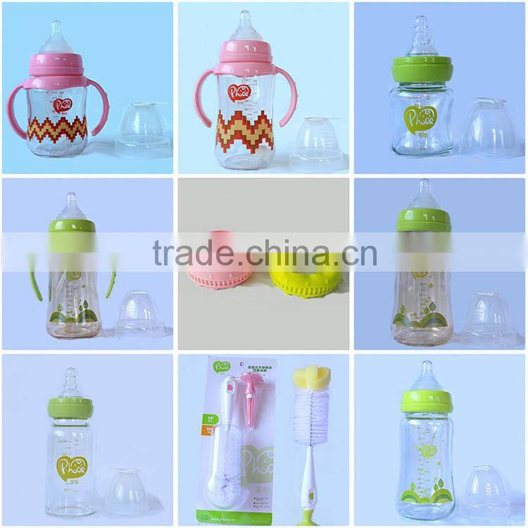 8oz BPA free clear color glass baby bottle with handle
