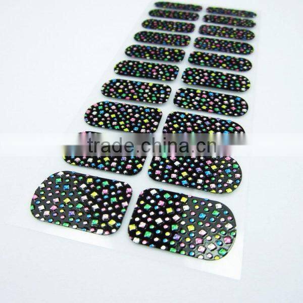 Fashion diamond full cover printing nail stickers decal 2D/3d nail pathc high quality nail polish strips from fengshangmei