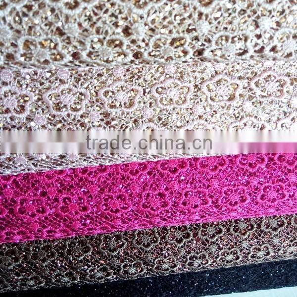 Newest flower designs shiny glitter pu leather for decoration