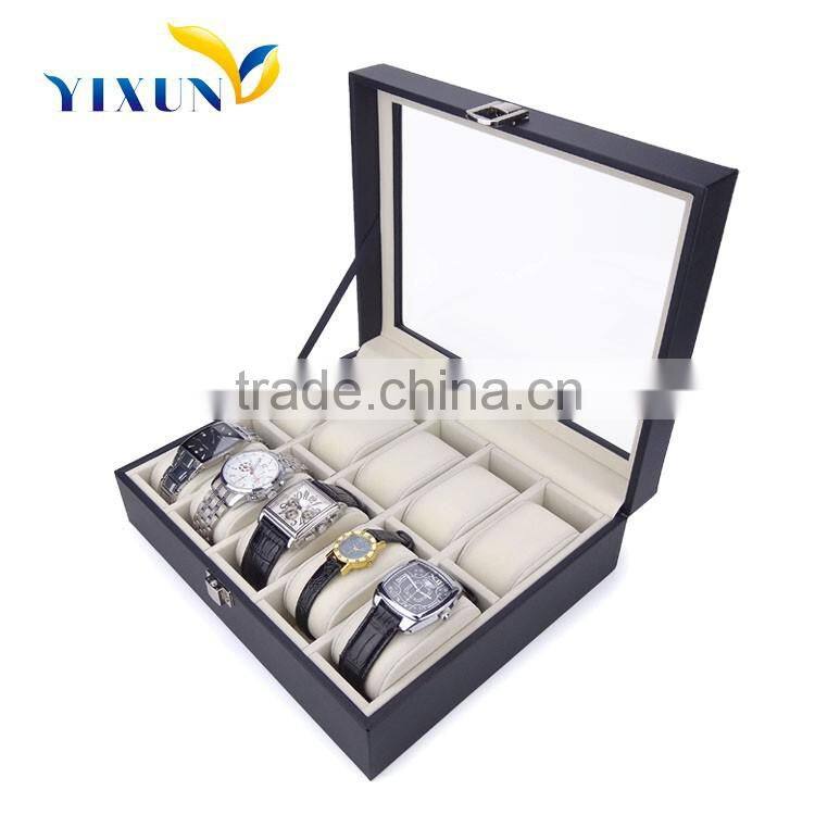 10 Grids Lockable PU Leather Watch Storage Box for Men