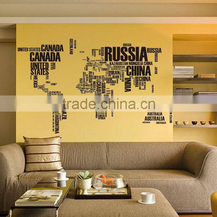 Letter DIY world map vinyl wall sticker, enjoy it!