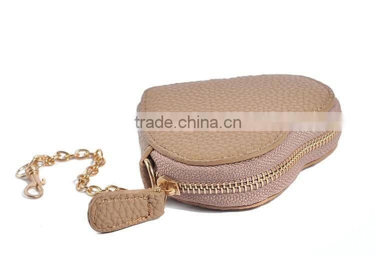Khaki PU coin purse mini size heart shape coin case for lady