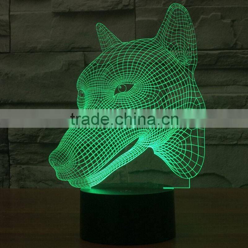 Creative Vision 3D Dog Head Shaped LED 7 Colors Flashing Touch Control Acrylic Night Light