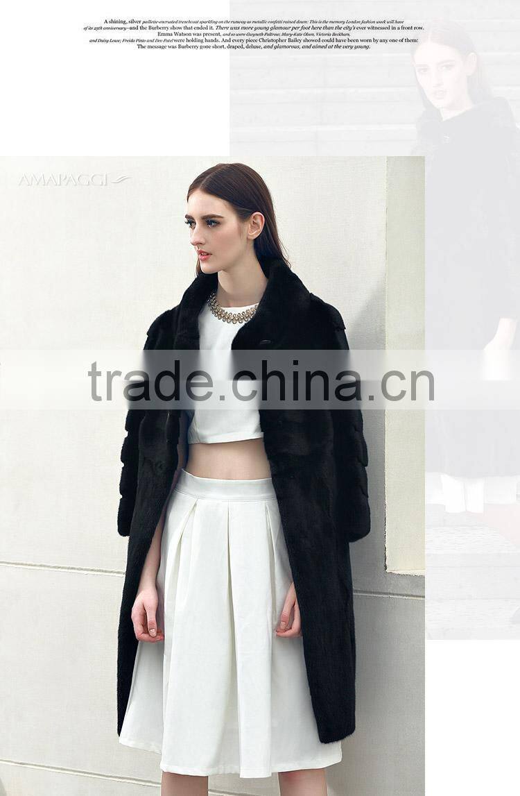 Famous Brand design simple black female mink fur coat for women
