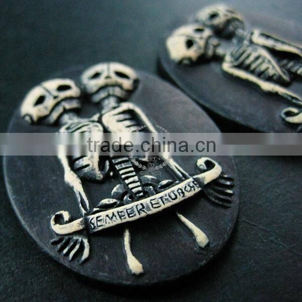 30x40mm oval black twins skull skeleton steam punk resin cameo DIY halloween cabochon vintage pendant charm jewelry supplies 412