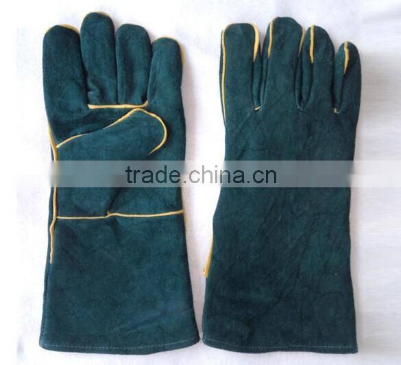 Green cow split leather and for hand safety gloves with ce certification