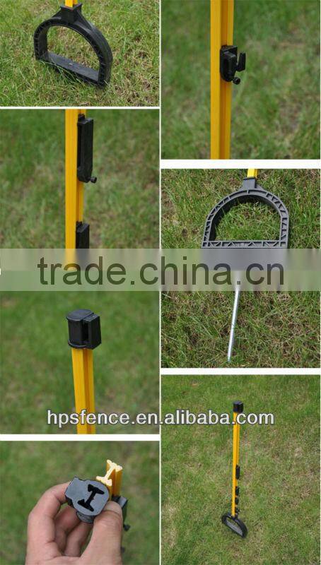 Fiber reinforced plastic tread in post for electric fence ropes and tapes