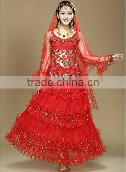 Professional Long Pleated Sexy Egyptian Style Belly Dance Costume for girls