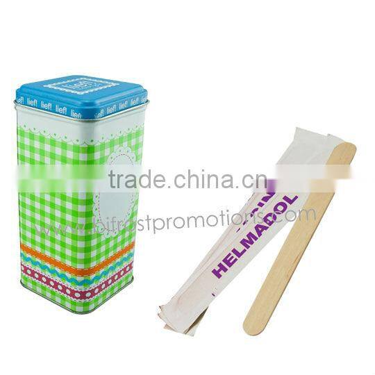 Wooden Tongue Depressor in a Tin Box