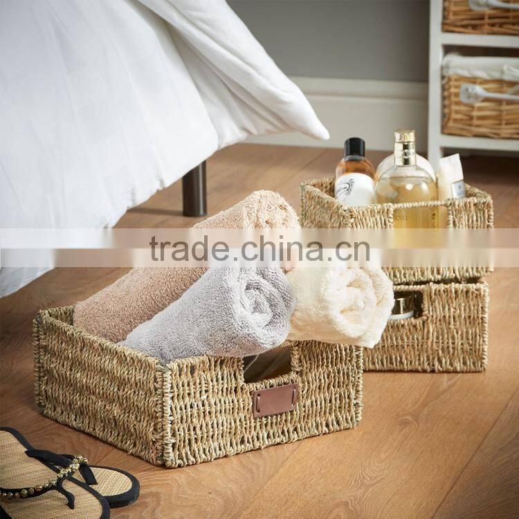 Home or hotel towel and shower gel storage tool seagrass woven bathroom basket