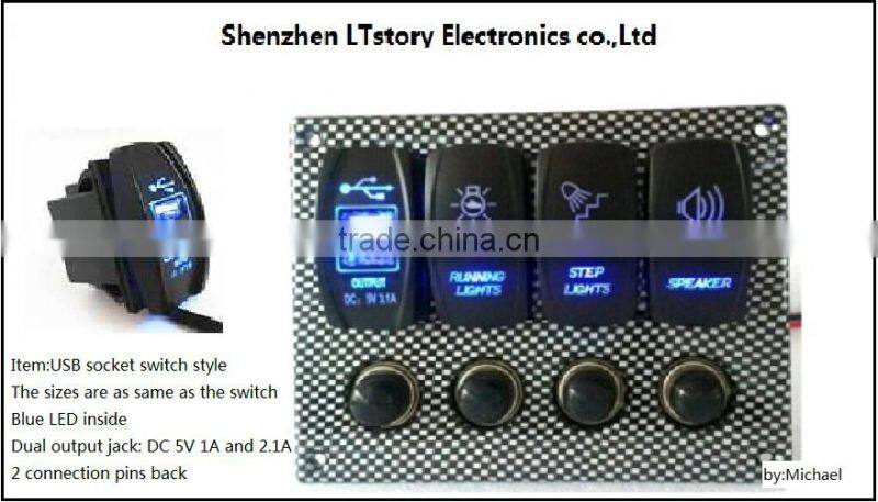 Car Marine DC12V 24V 36V Female USB Socket Carling Switch Style