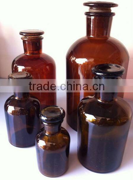 Laboratory 500ml Amber Glass Reagent Bottle with narrow mouth and glass lids