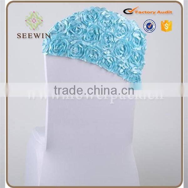 Cheap wedding banquet rosette chair head cover ruffle chair sash