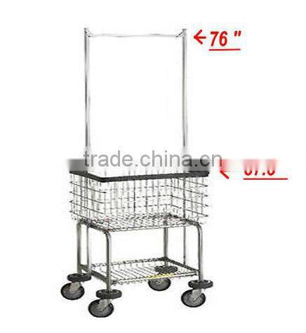 Laundry Cart Basket w/ Double Pole Rack