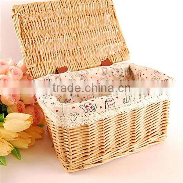 4-piece natural white empty wicker storage basket wedding for egg,candy and other sundries with floral lining & liner