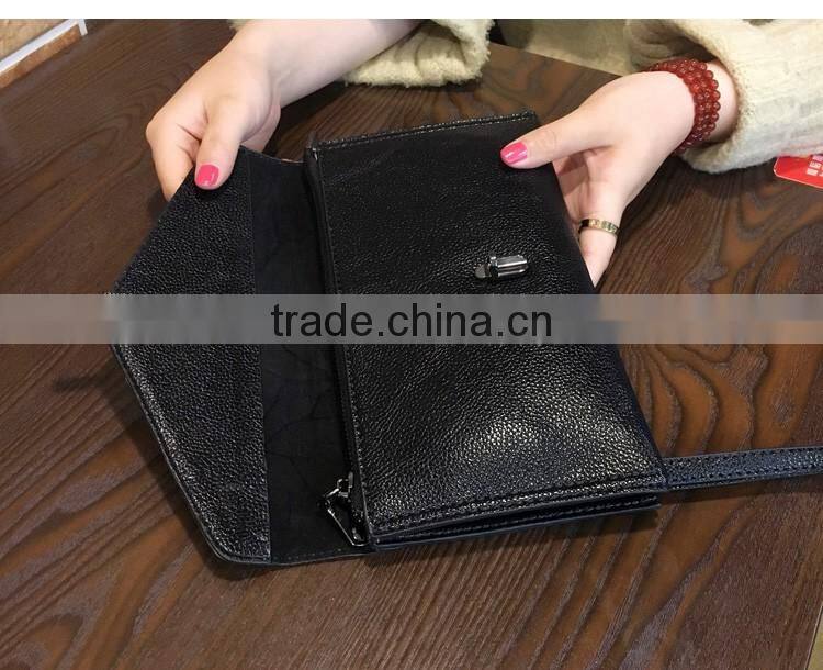 Genuine Leather Evening Clutch Zipper Cosmetic Pouch Shoulder Bag for Women