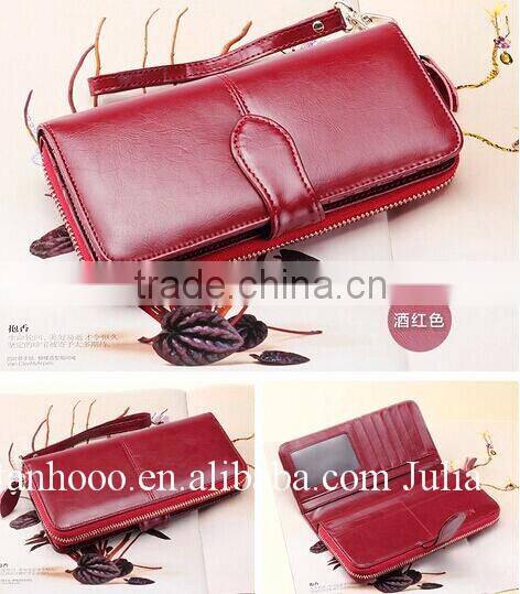 Women leather wallet/zipper ticket wallet/long purse