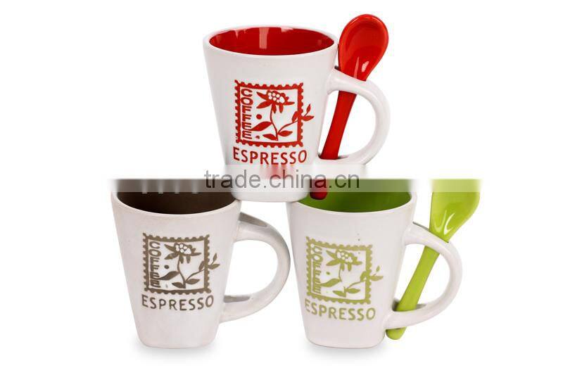 ceramic colorful round shape coffee mug with spoon