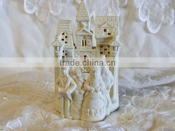Bisque Porcelain Carolers Votive Holder, Partylite Village Christmas P0204 Candle Holder