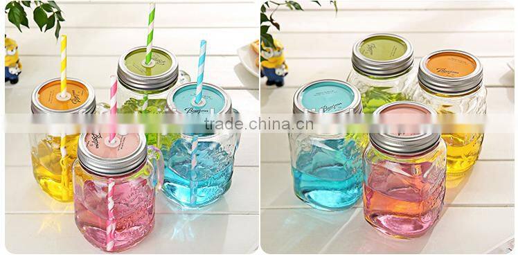 Drinking Glasd Mason Jar With Handle Lid Straw Party Mug Glass Cup