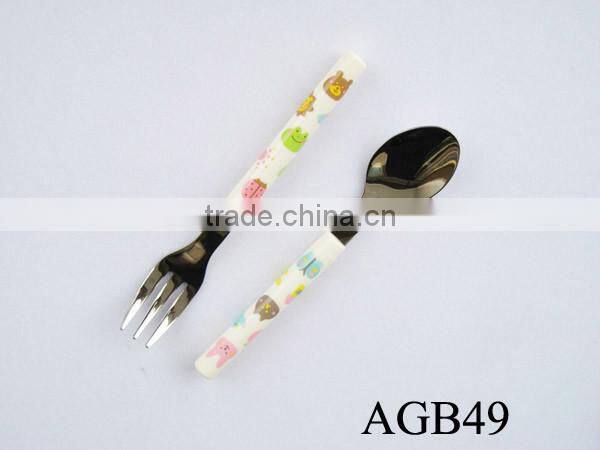 2015 Graceful cute spoon fork cutlery gift set colorful handle